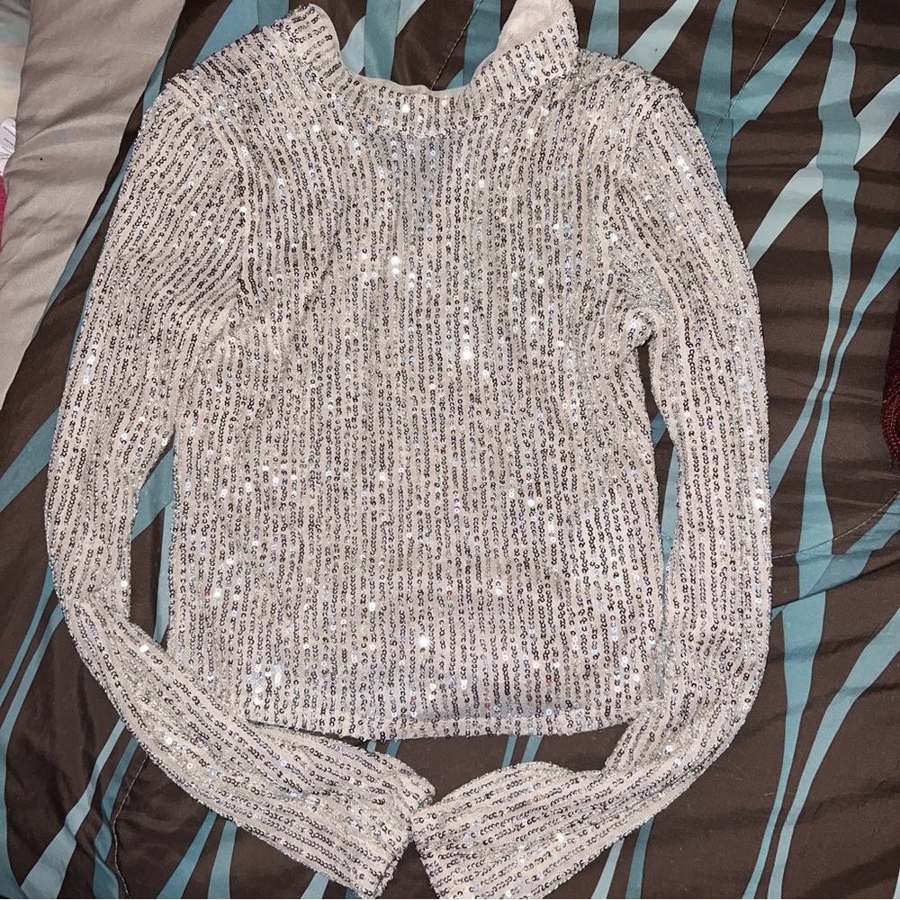Abercrombie & Fitch Silver Sequin Turtleneck Sweater
